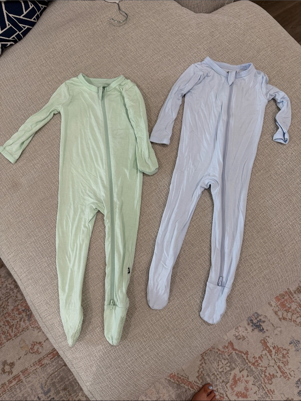 Kyte baby Light Green and blue One-Piece Zip Footed Pajamas